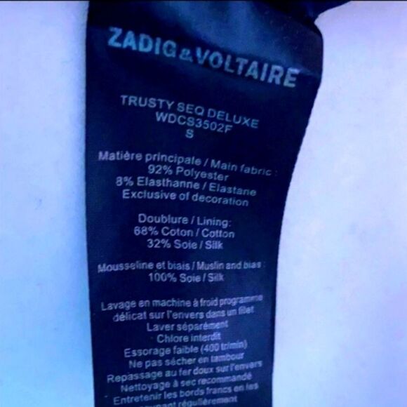 ZADIG & VOLTAIRE SILK BLEND TRUSTY SEQUIN GOLD SILVER EYELASH TRIM BOXY FIT TOP - Picture 16 of 16